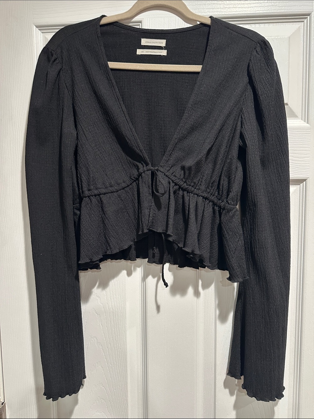 Urban Outfitters Black V-Neck Ruffle Tie-Front Blouse